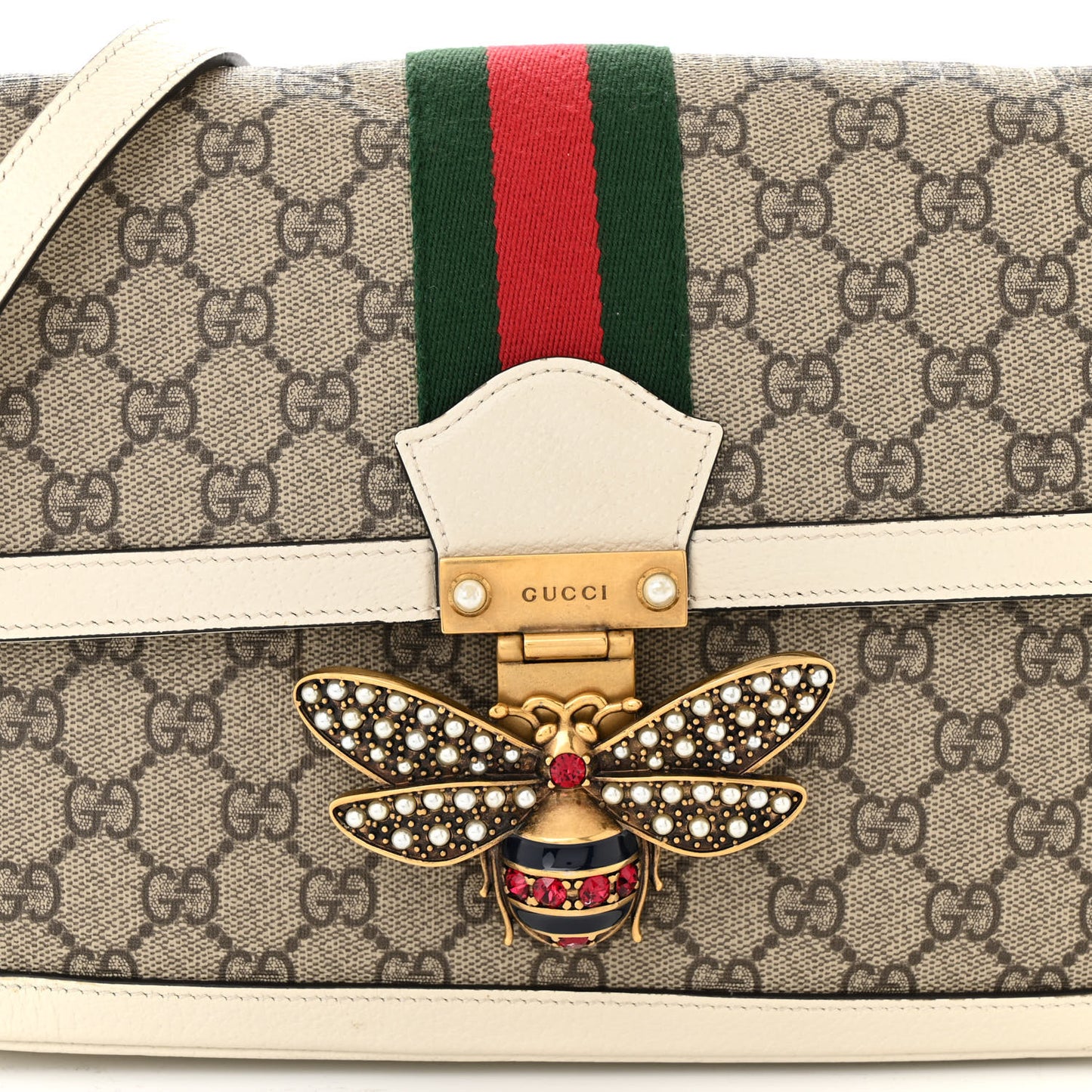 GG Supreme Monogram Medium Queen Margaret Shoulder Bag Mystic White
