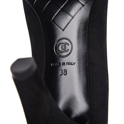 Chanel Suede Patent Calfskin Cap Toe CC Pumps 38 Black 6 of 11
