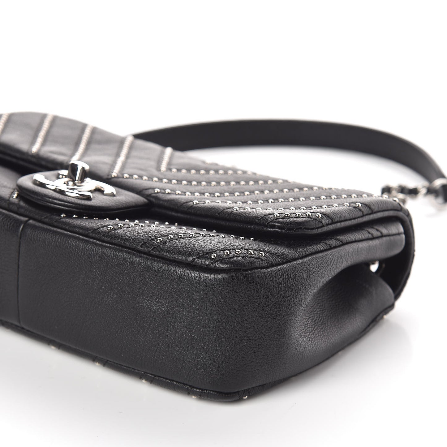 Calfskin Studded Chevron Quilted Small Wars Flap Black