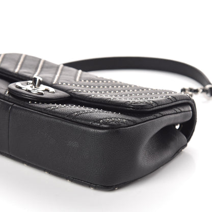 Chanel Calfskin Studded Chevron Quilted Small Wars Flap Black 6 of 11