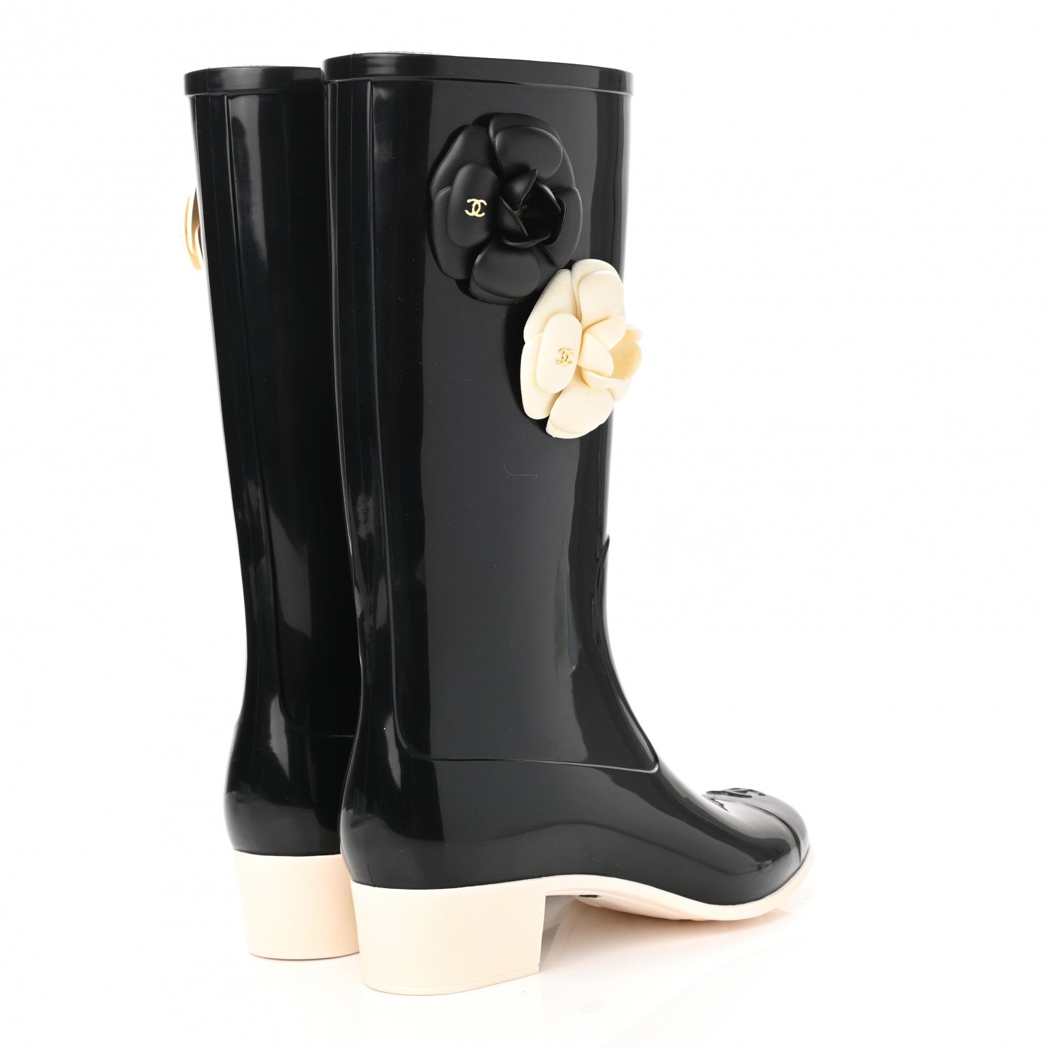 Chanel Rubber Camellia Rain Boots 38 Black 4 of 8