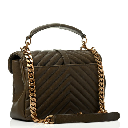 Saint Laurent Sheepskin Matelasse Chevron Monogram Medium College Bag Military Olive 2 of 4