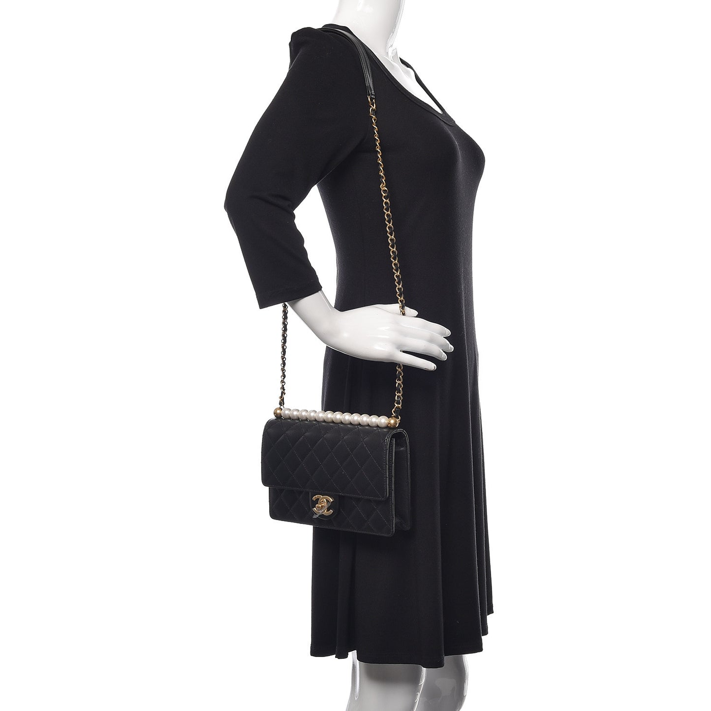 Lambskin Quilted Small Chic Pearls Flap Black