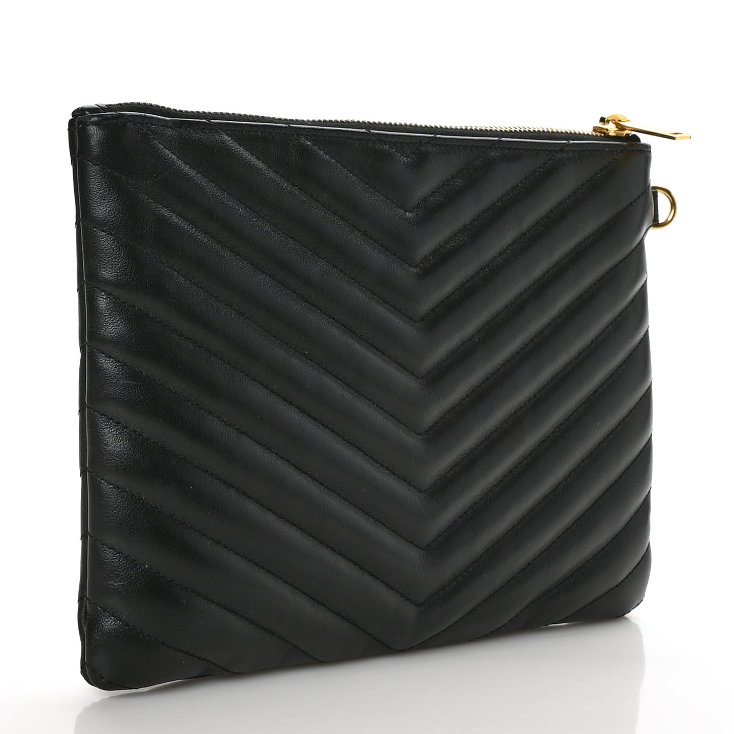 Calfskin Matelasse Chevron Monogram A5 Wristlet Black