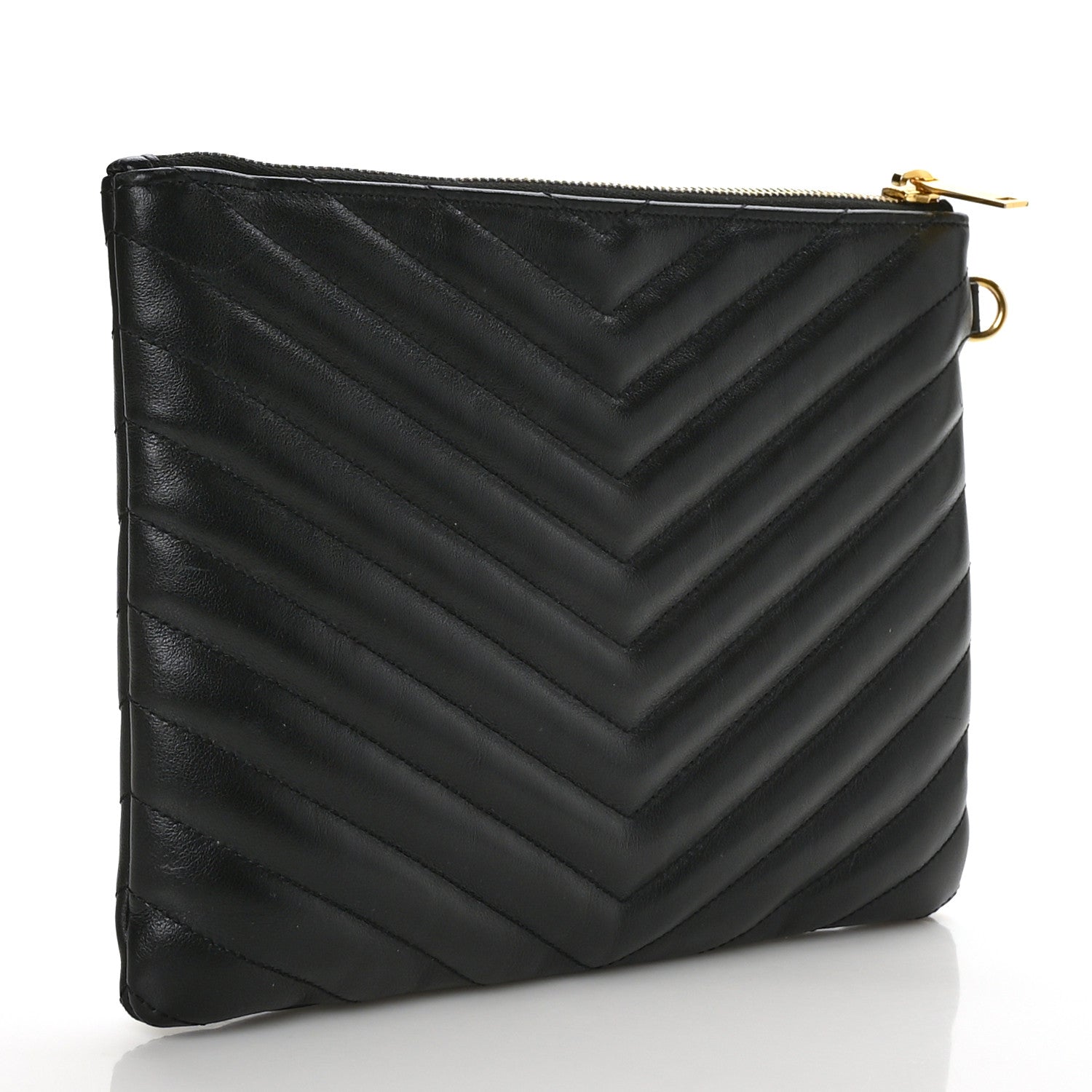 Saint Laurent Calfskin Matelasse Chevron Monogram A5 Wristlet Black 3 of 7