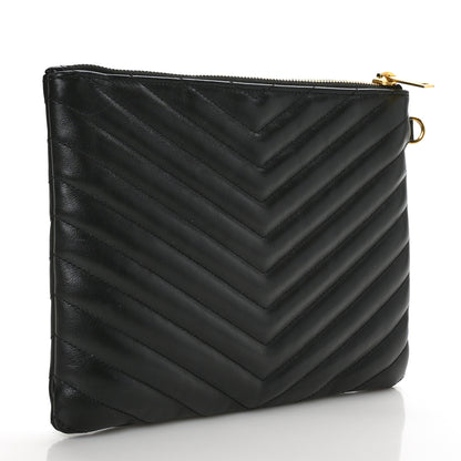 Saint Laurent Calfskin Matelasse Chevron Monogram A5 Wristlet Black 3 of 7