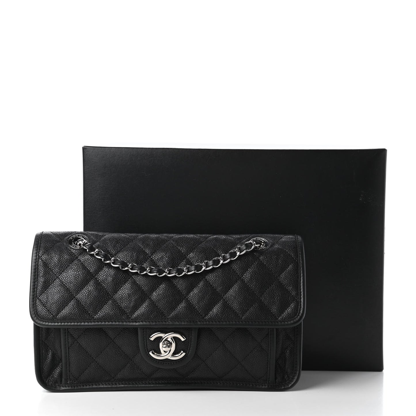 Caviar Quilted Medium French Riviera Flap Black