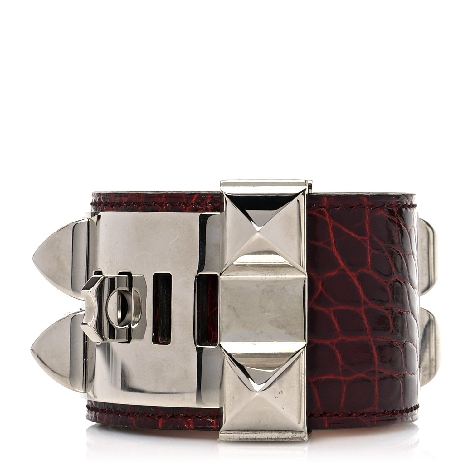 Hermes Shiny Alligator Collier De Chien CDC Bracelet S Bourgogne 3 of 5