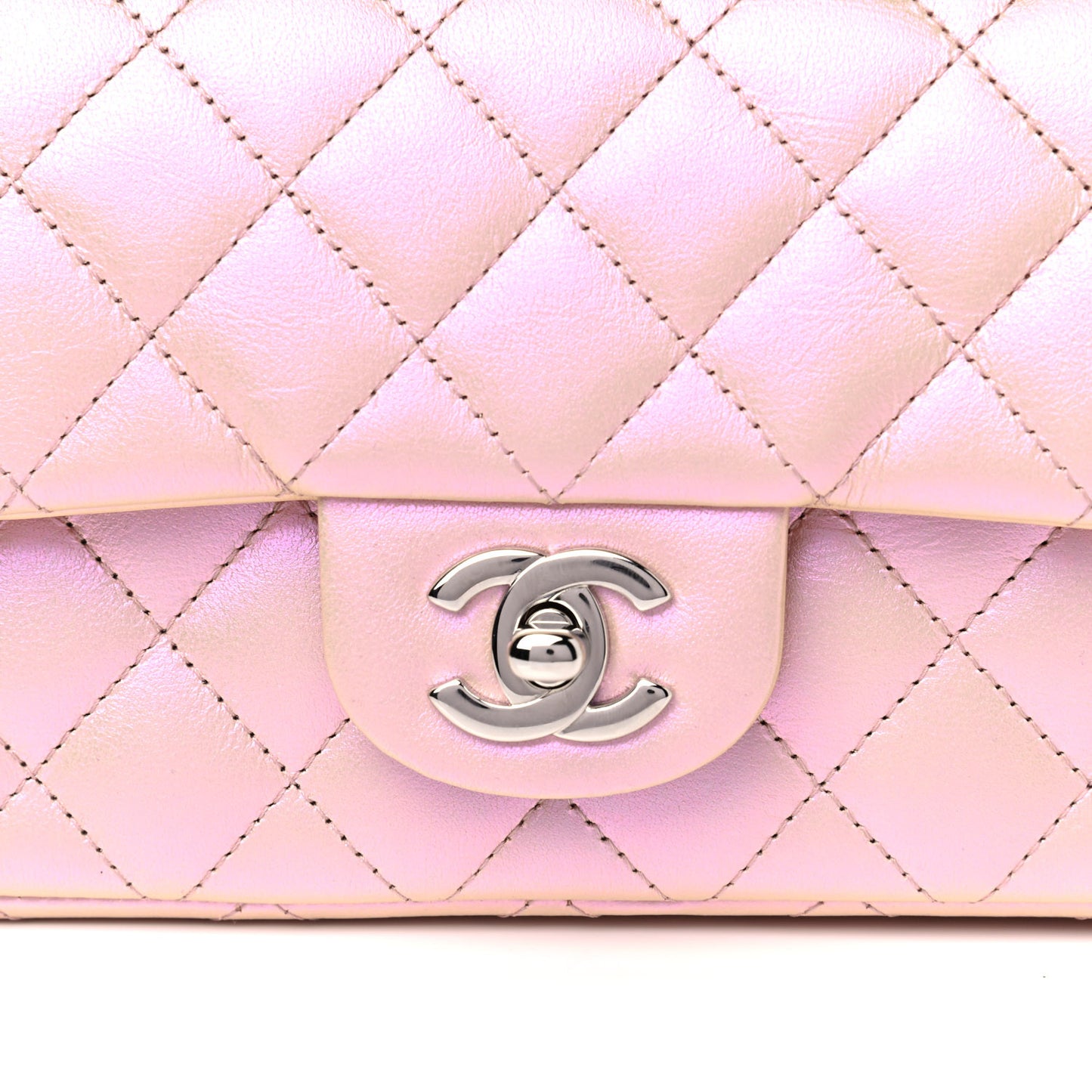 Iridescent Calfskin Quilted Mini Rectangular Flap Pink