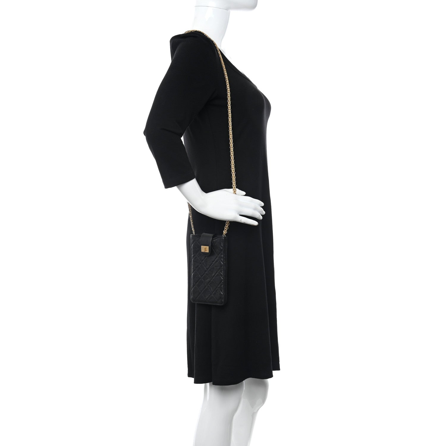 Chanel Aged Calfskin Quilted 2.55 Reissue Phone Holder With Chain Black 2 of 12