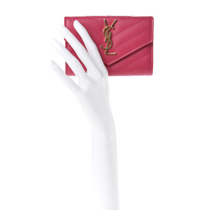 Saint Laurent Grain De Poudre Matelasse Chevron Small Monogram Envelope Wallet Bubblegum 2 of 8