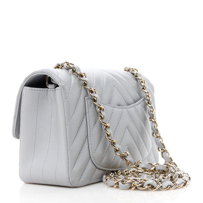 Chanel Lambskin Chevron Quilted Mini Rectangular Flap Grey 3 of 12