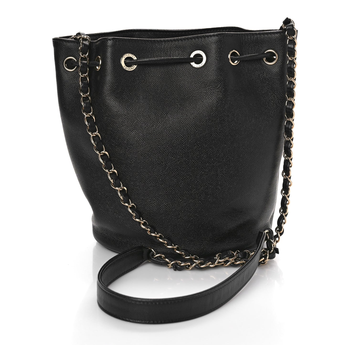 Caviar Deauville Drawstring Bucket Bag Black