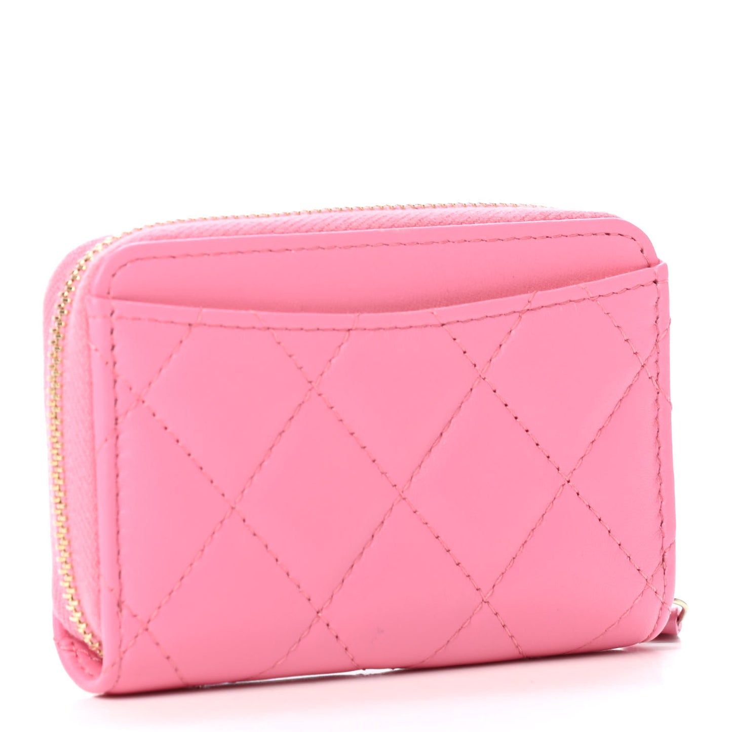 Lambskin Quilted Zip Around Coin Purse Wallet Pink Yellow