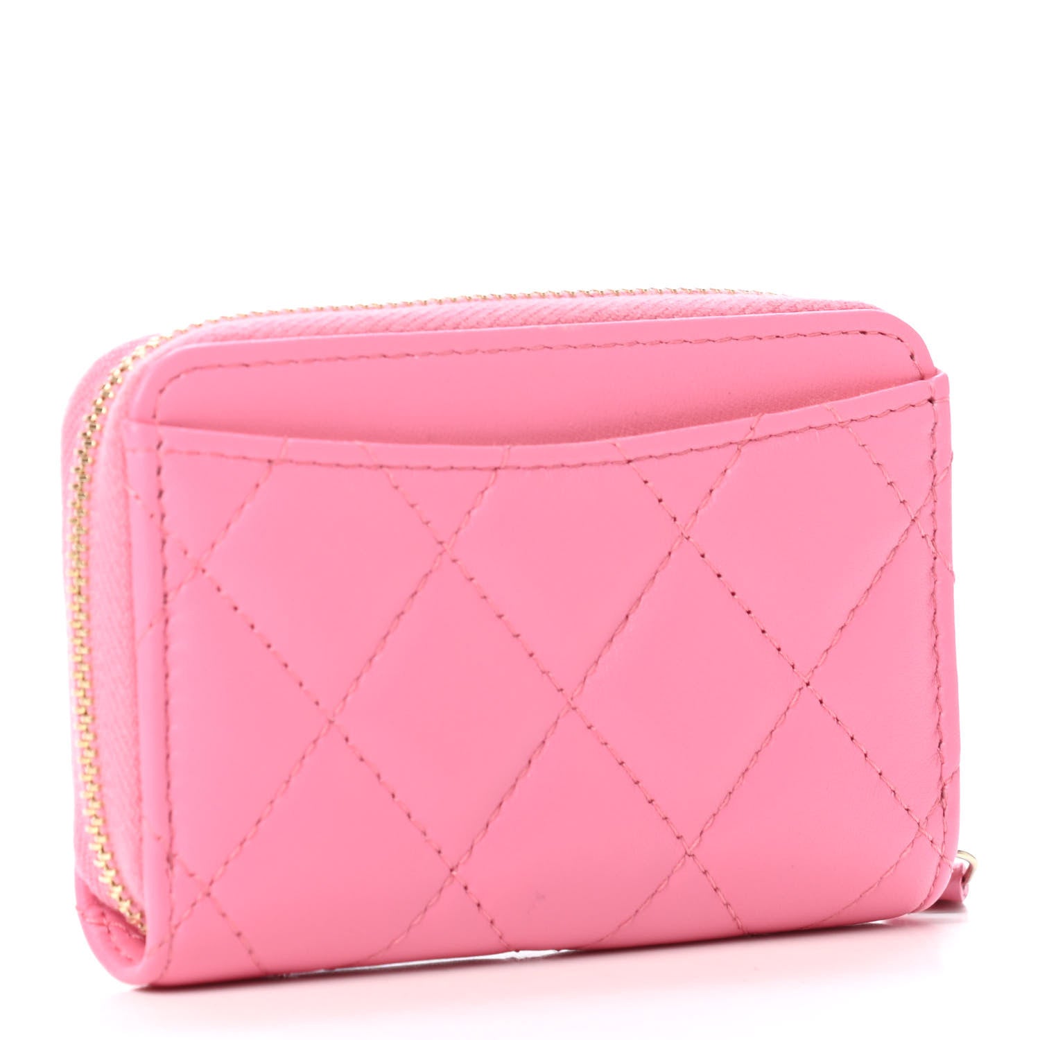 Chanel Lambskin Quilted Zip Around Coin Purse Wallet Pink Yellow 2 of 4