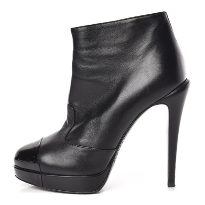 Chanel Goatskin Cap Toe Short Ankle Boots 38.5 Black 1 of 17