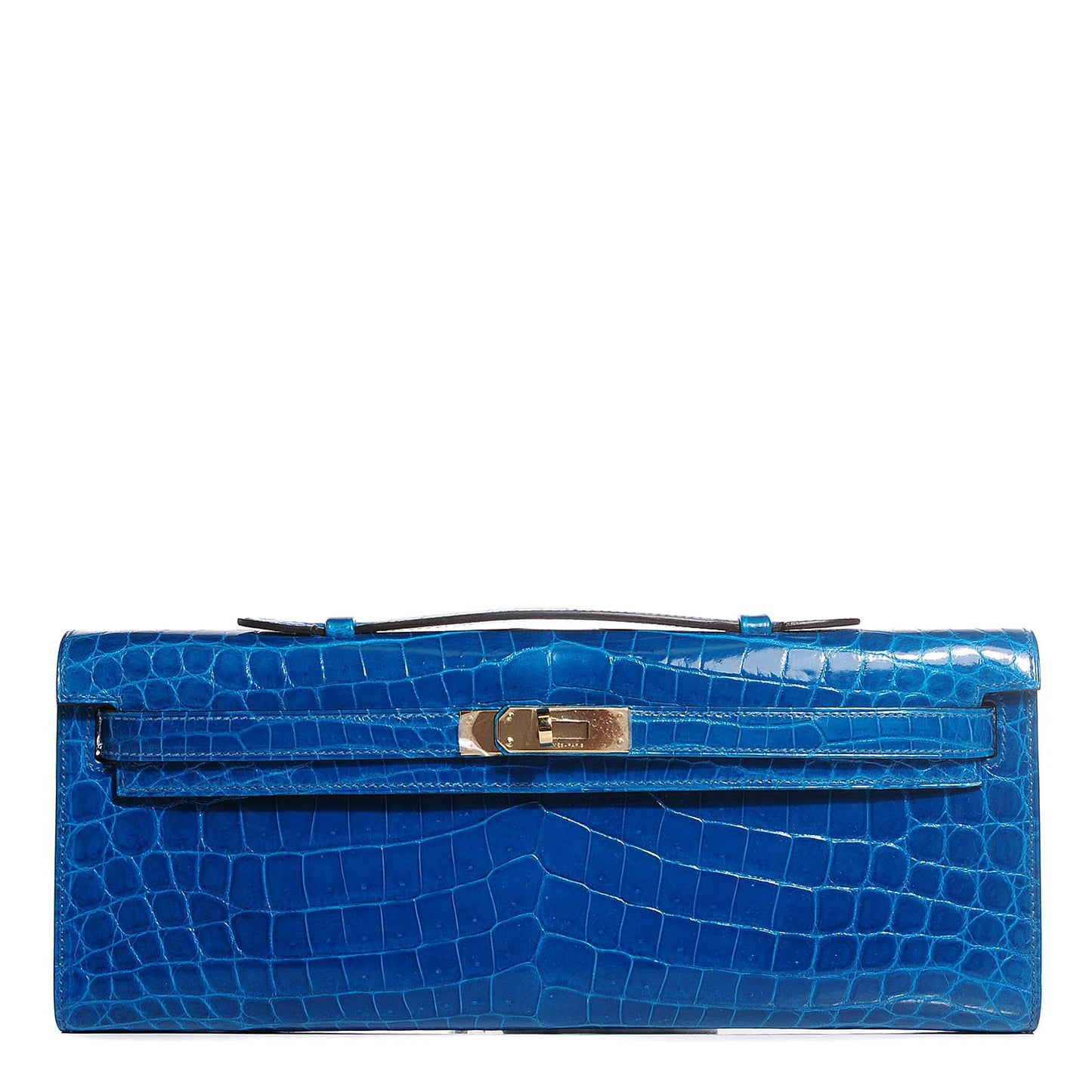 Shiny Niloticus Crocodile Kelly Cut Pochette Bleu Izmir