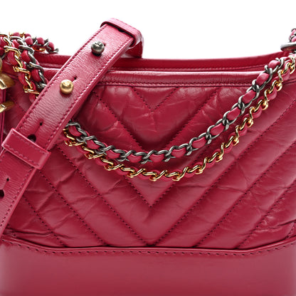 Chanel Aged Calfskin Chevron Quilted Small Gabrielle Hobo Dark Pink 8 of 10