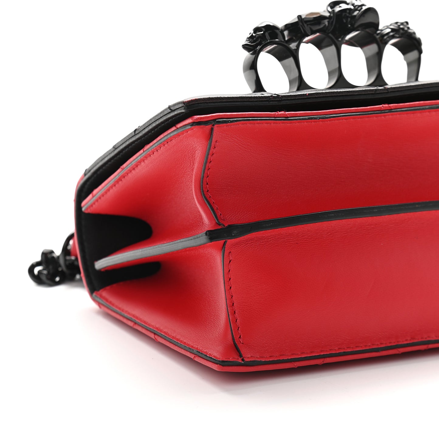 Lambskin Quilted Knuckle Shoulder Bag Black Red