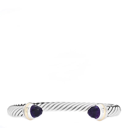 David Yurman Sterling Silver 14K Yellow Gold Amethyst 7mm Cable Classics Bracelet 1 of 5