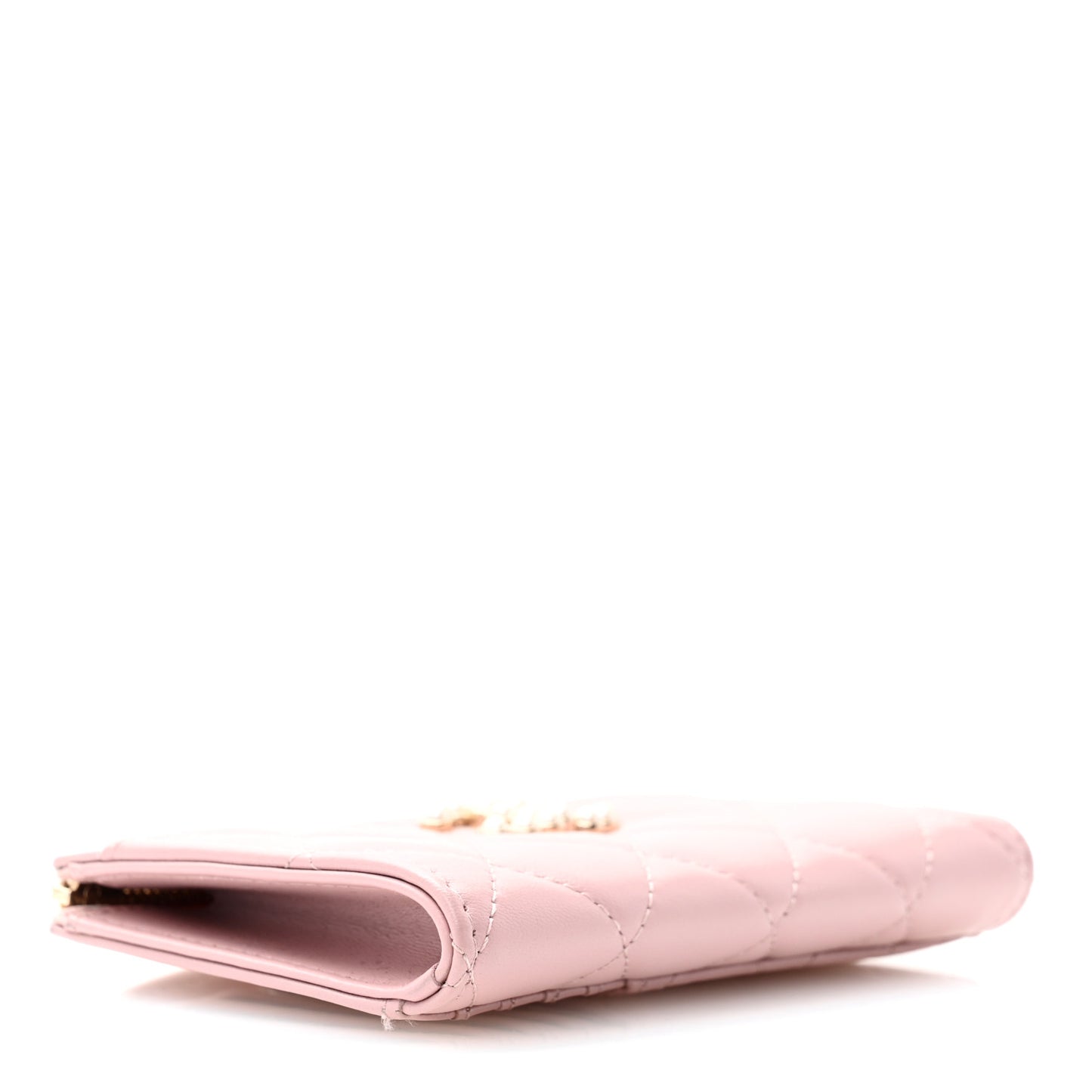 Lambskin Quilted Pearl Crystal CC Zip Around Card Holder Pink