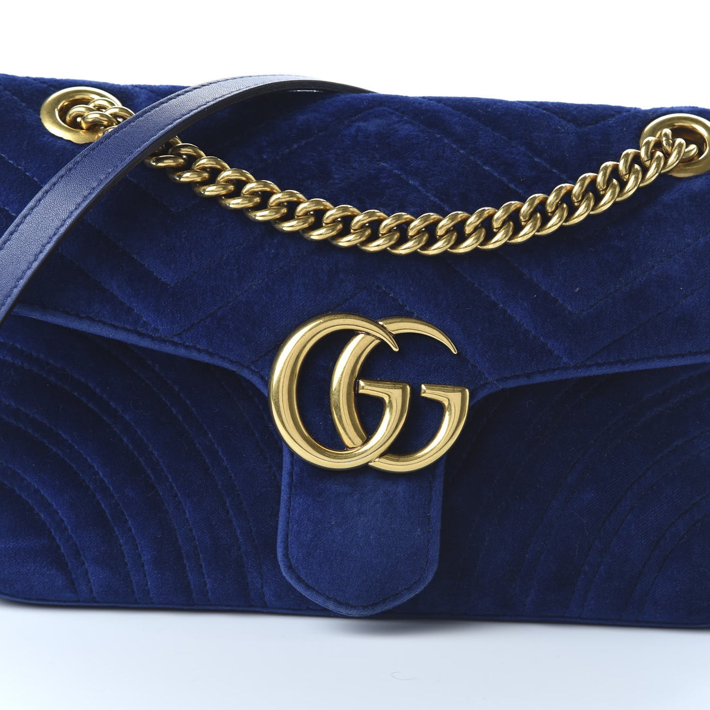 Velvet Matelasse Small GG Marmont Shoulder Bag Cobalt Blue