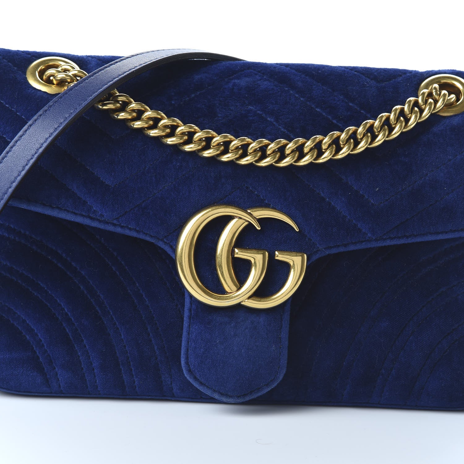Gucci Velvet Matelasse Small GG Marmont Shoulder Bag Cobalt Blue 10 of 12