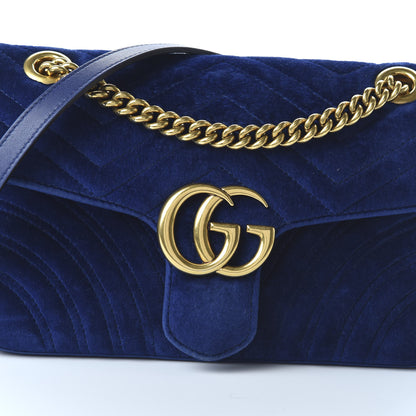 Gucci Velvet Matelasse Small GG Marmont Shoulder Bag Cobalt Blue 10 of 12