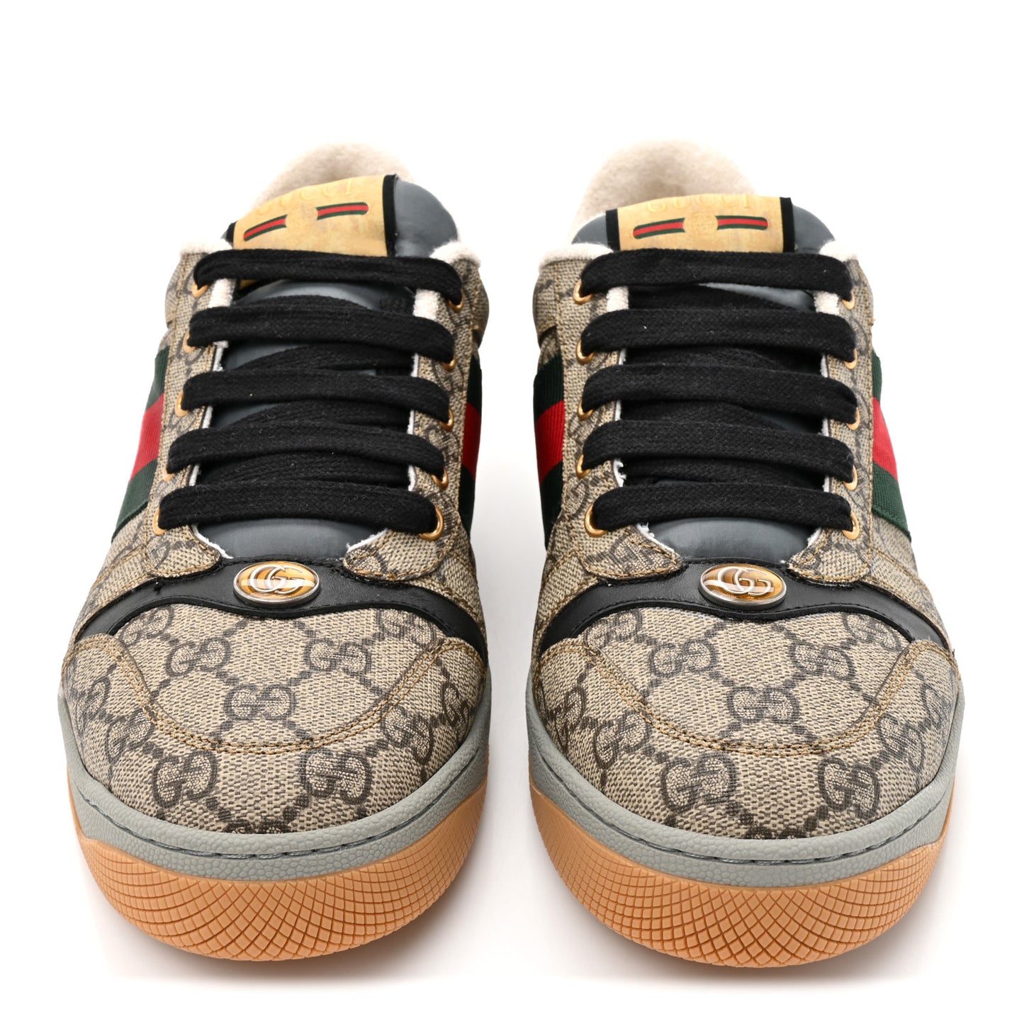 GG Supereme Monogram Miro Soft Calfskin Web Mens Screener Sneakers 8 Beige Ebony Black New Platinum