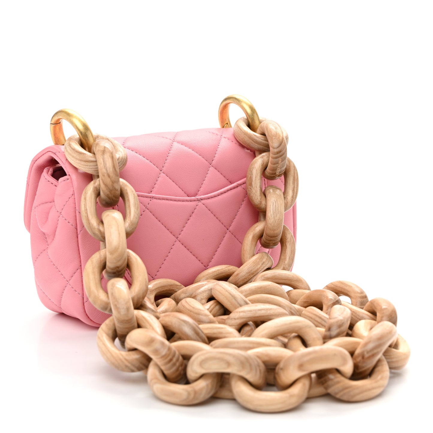 Lambskin Wenge Quilted Mini Fashion Wood Square Flap Pink