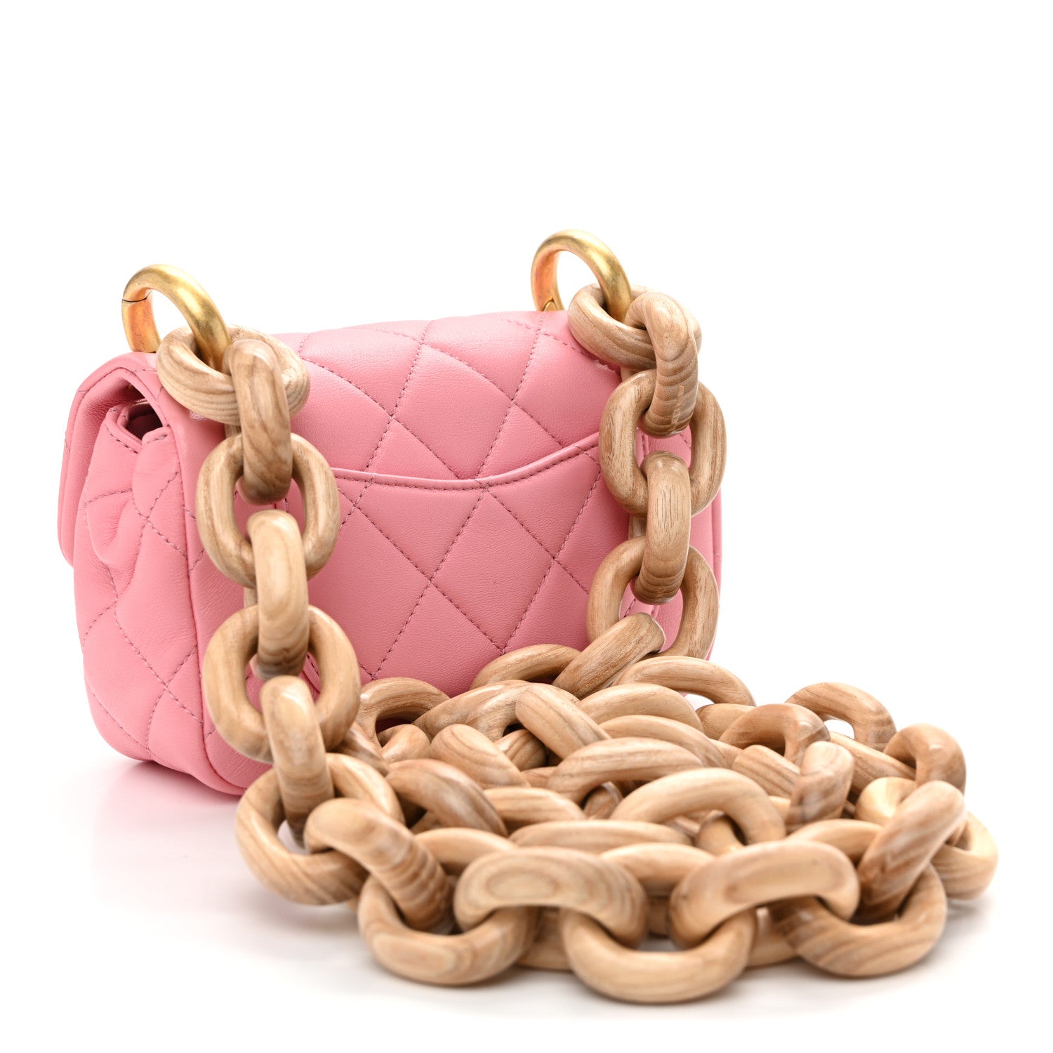 Chanel Lambskin Wenge Quilted Mini Fashion Wood Square Flap Pink 3 of 10
