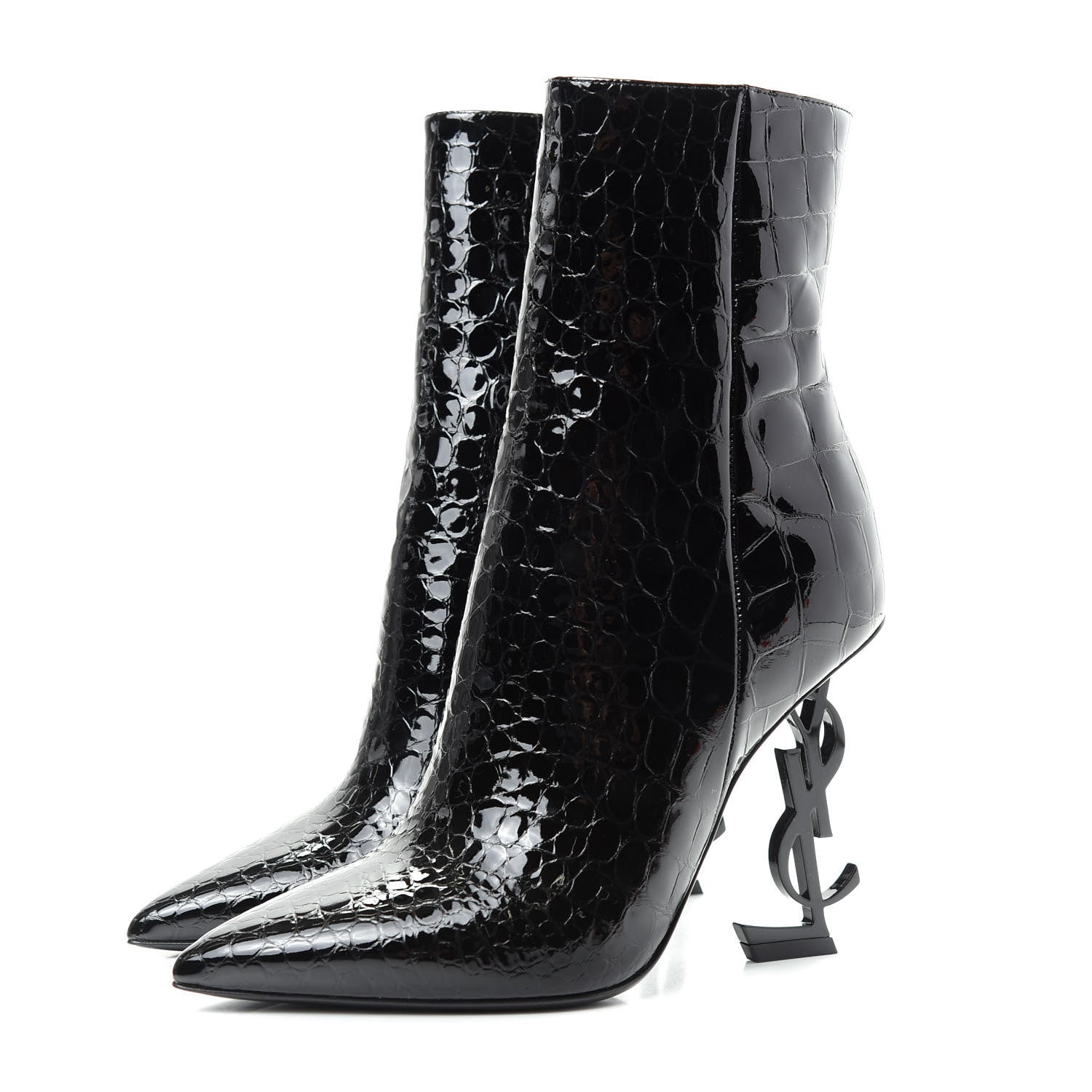 Saint Laurent Alligator Embossed Patent Calfskin Opyum 110 Ankle Boots 36 Black 3 of 11