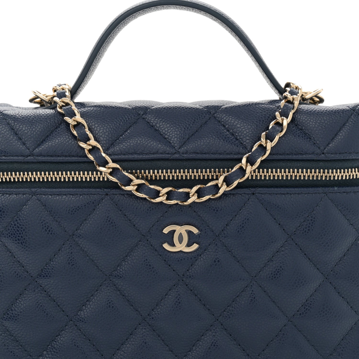 Chanel Caviar Quilted Top Handle Slim Vanity With Chain Navy 8 of 12