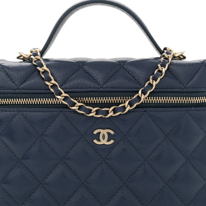 Chanel Caviar Quilted Top Handle Slim Vanity With Chain Navy 8 of 12