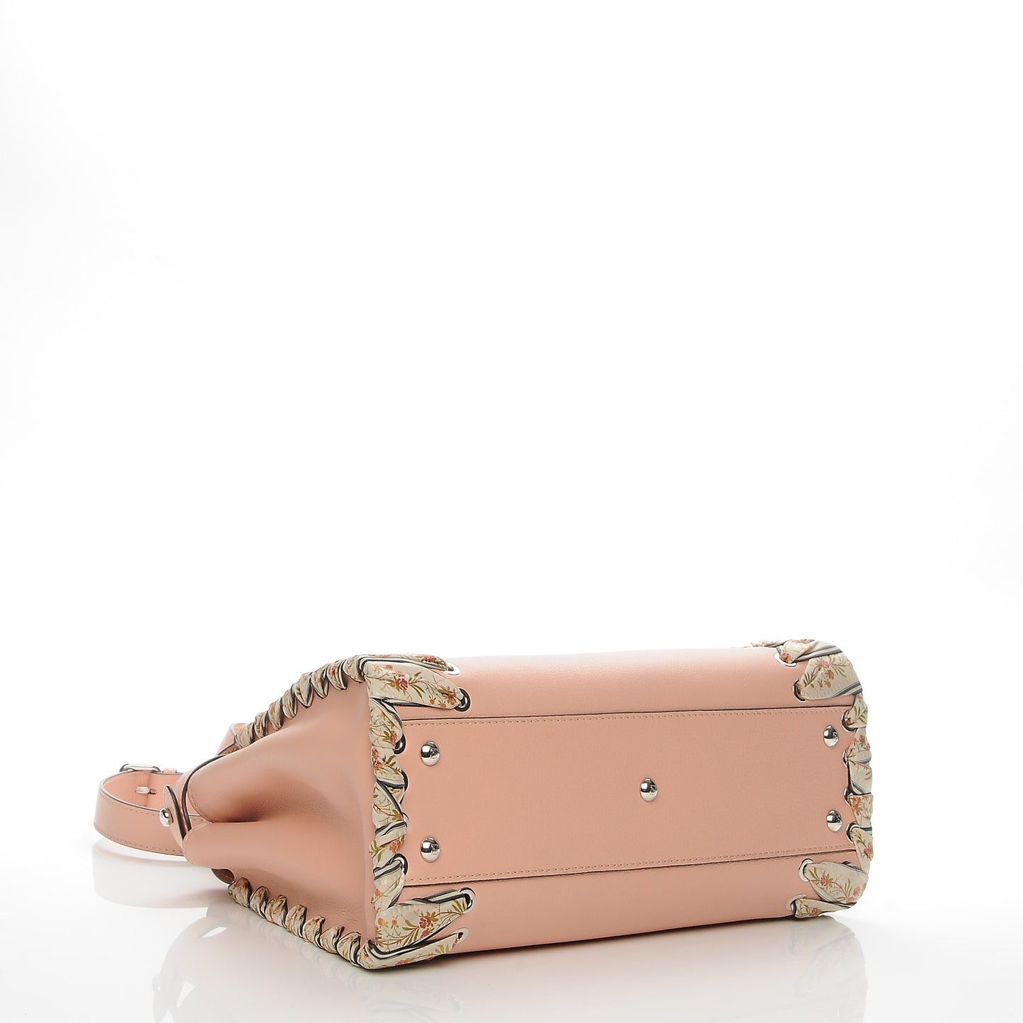 Vitello Seta Shiny Nappa Ribbon Lace Up Floral Medium Peekaboo Iconic Satchel Baby Pink Multicolor