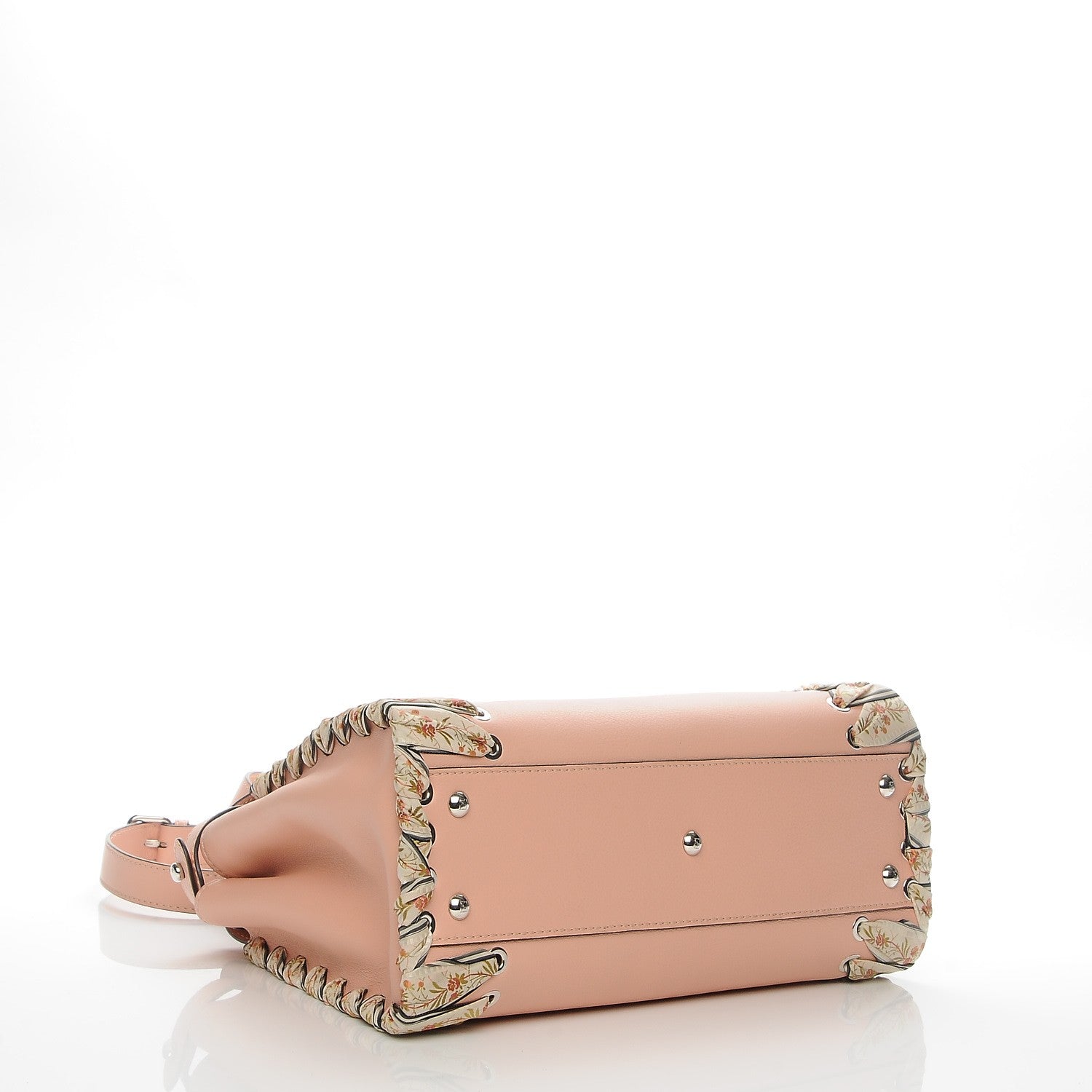 Fendi Vitello Seta Shiny Nappa Ribbon Lace Up Floral Medium Peekaboo Iconic Satchel Baby Pink Multicolor 4 of 7