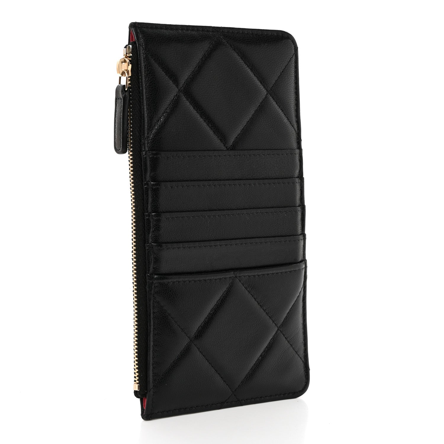 Chanel Goatskin Quilted Chanel 19 Flat Wallet Pouch Black 3 of 7