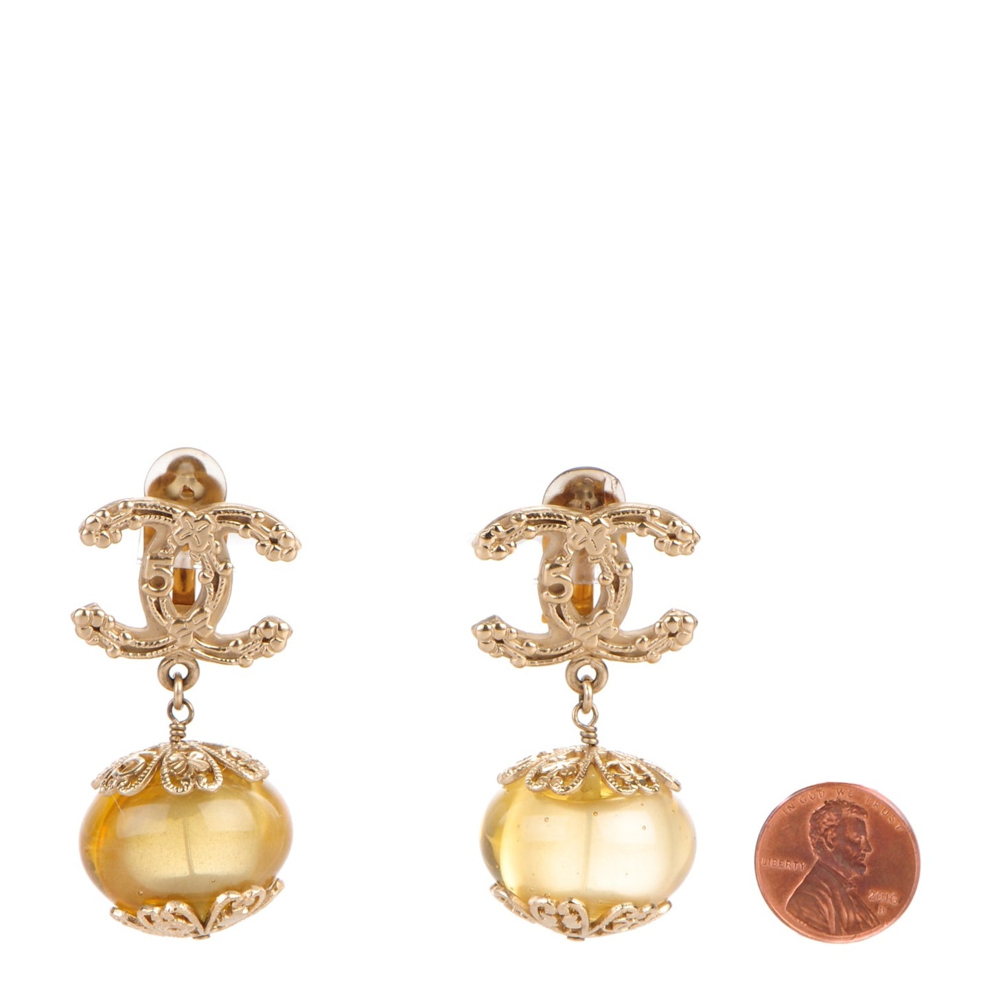 Resin Lucky Symbols CC Drop Clip On Earrings Gold