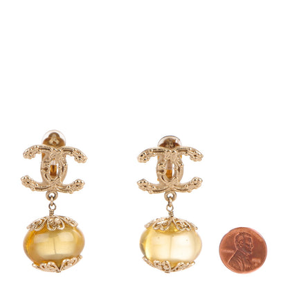 Chanel Resin Lucky Symbols CC Drop Clip On Earrings Gold 2 of 4