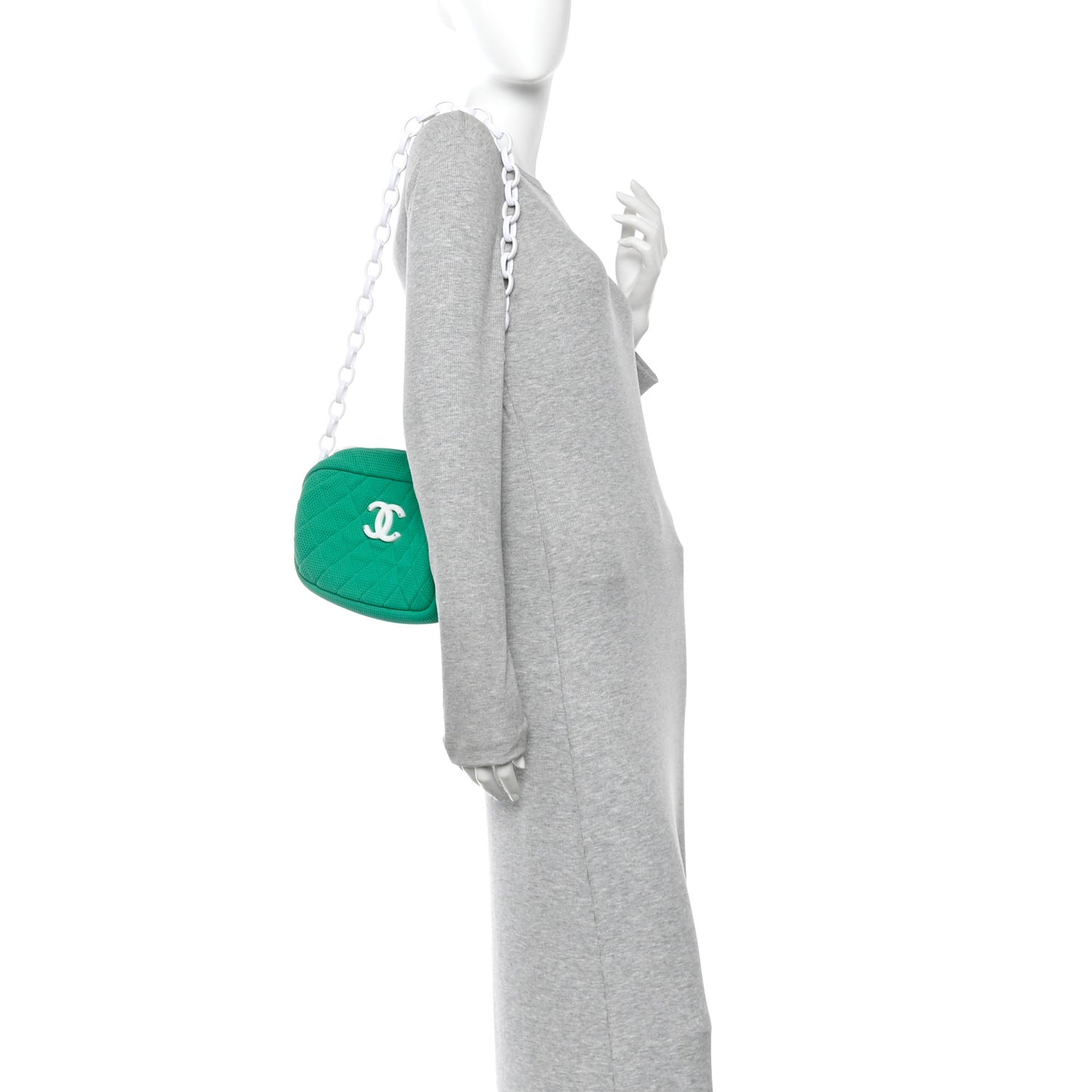 Mesh Fabric Quilted Camera Bag Green White