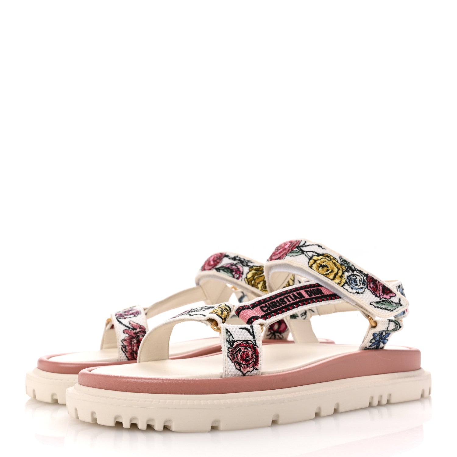 Christian Dior Canvas Embroidered Florilegio 10mm D-Wave Sandals 40 White Multicolor 4 of 10