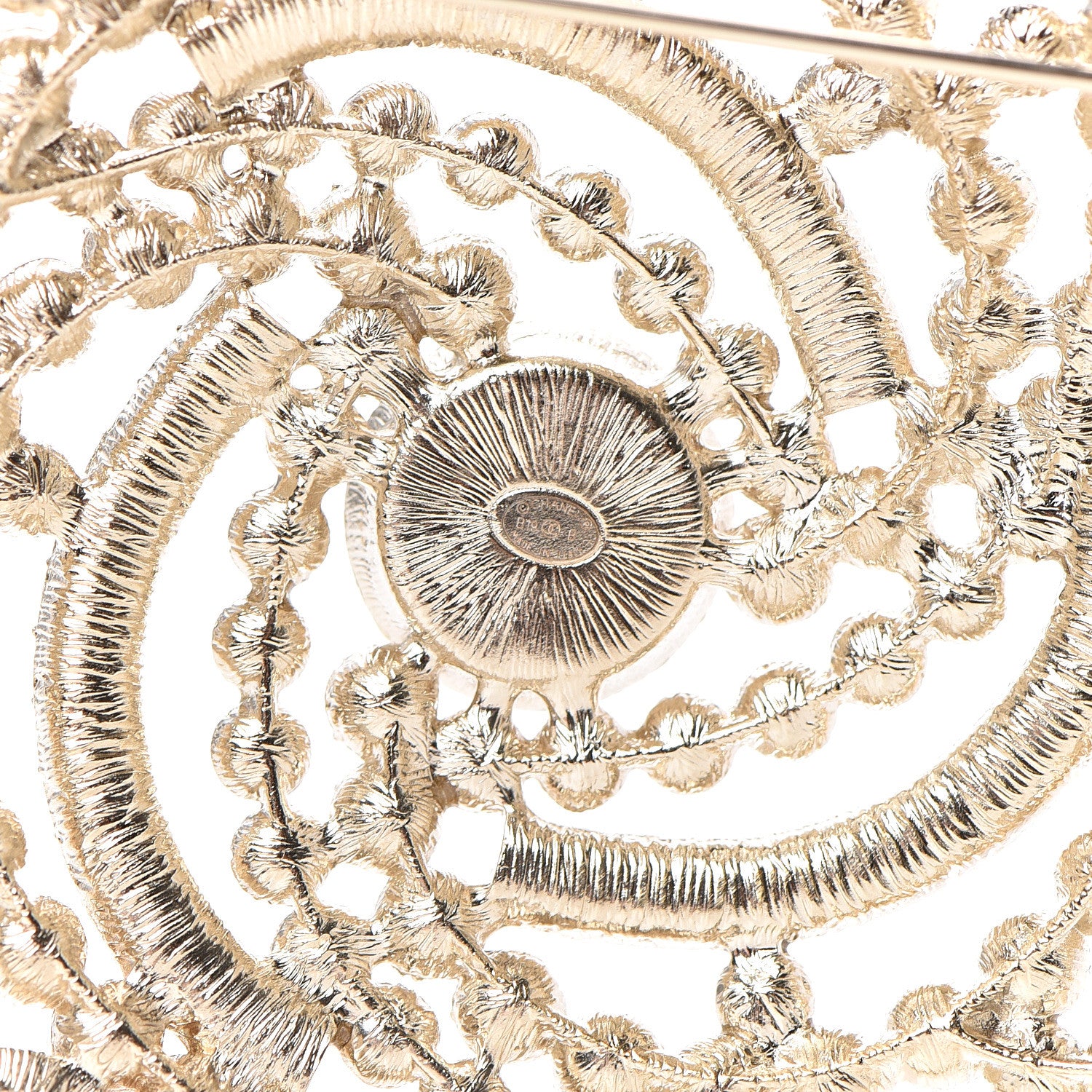 Chanel Pearl Crystal Lace Camellia Brooch Gold 3 of 4