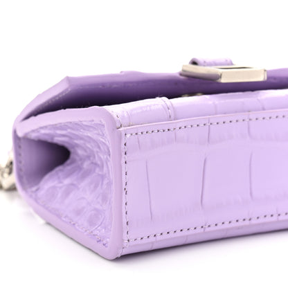 Balenciaga Shiny Calfskin Crocodile Embossed Hourglass Top Handle Bag Mini with Chain  Lilac 9 of 10