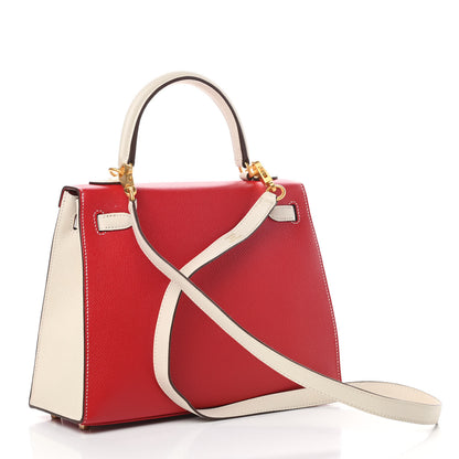 Hermes Epsom Bi-Color Horseshoe Kelly Sellier 25 Craie Rouge De Coeur 3 of 12