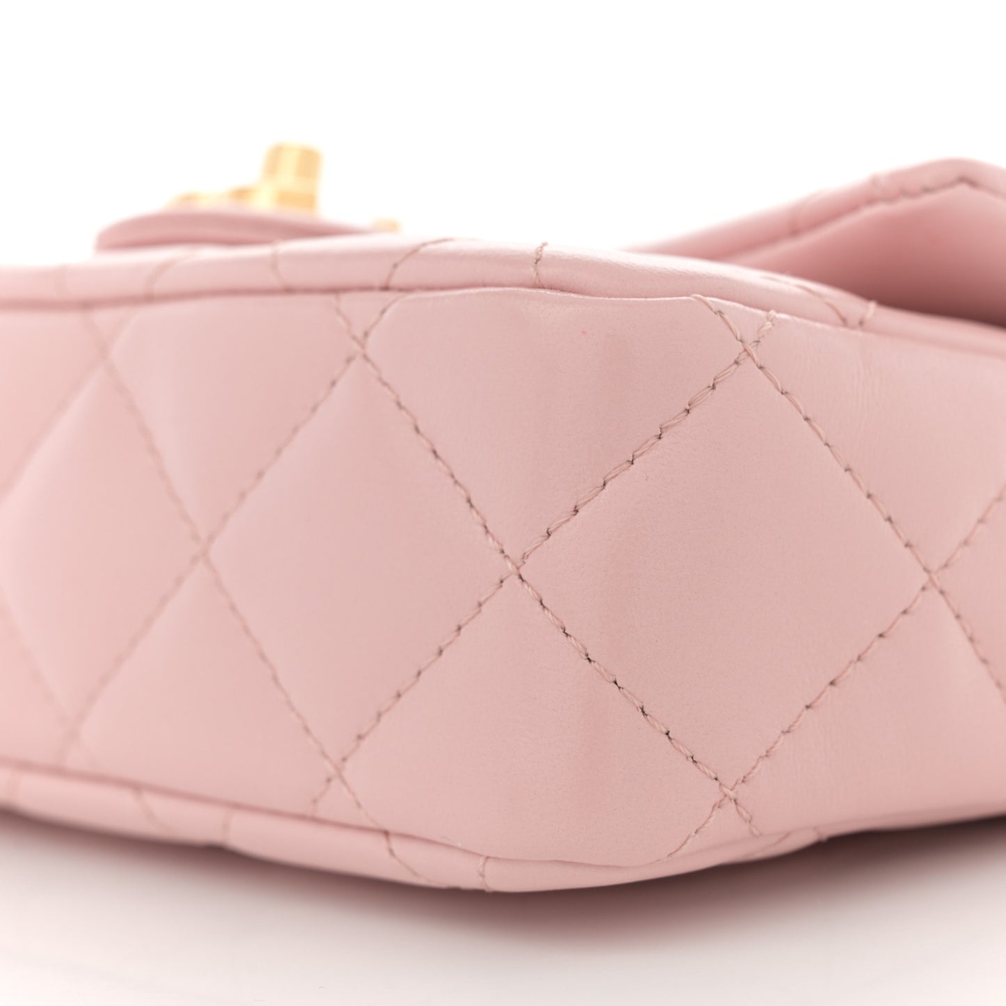 Shiny Lambskin Quilted Golden Links Top Handle Flap Light Pink