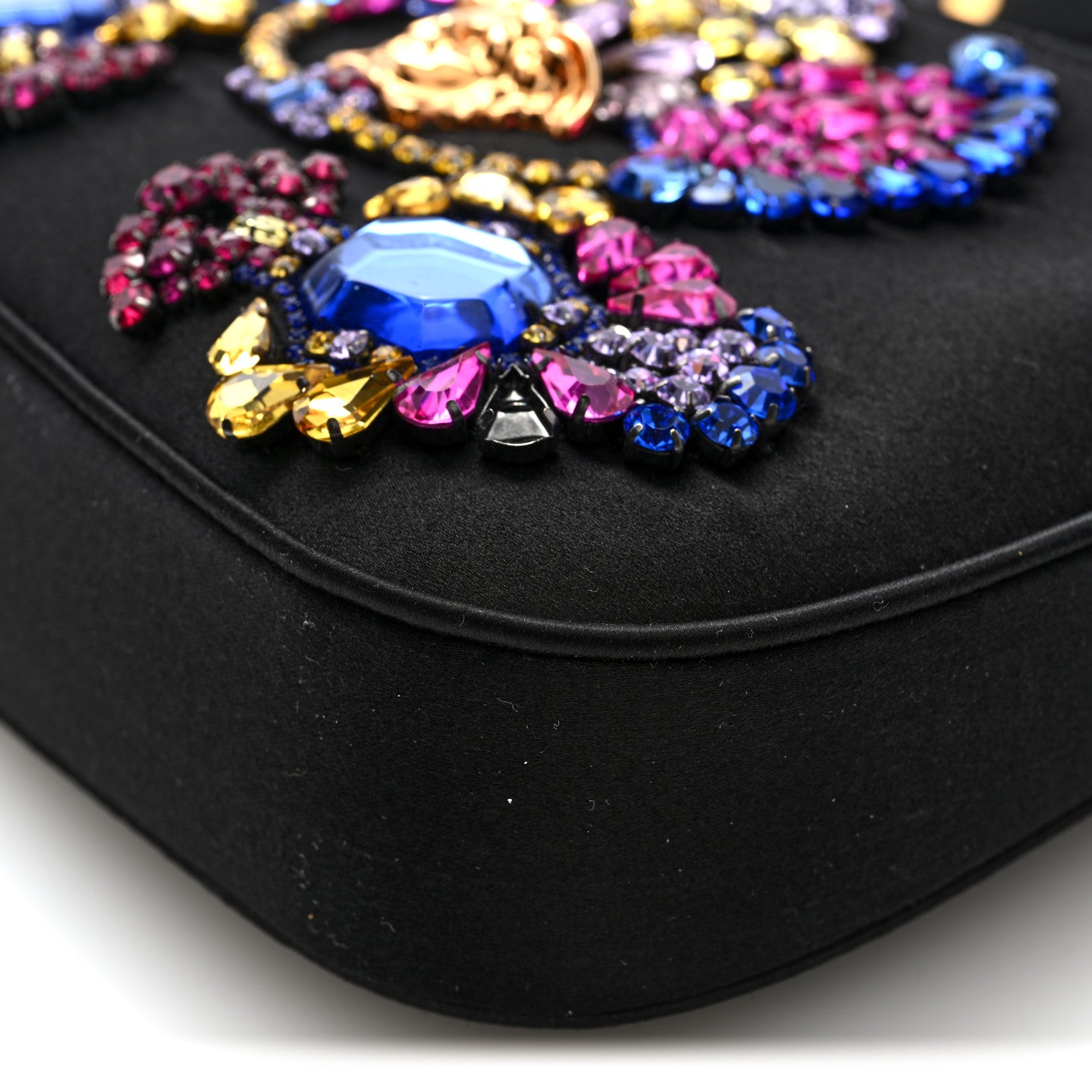 Versace Satin Crystal Embellished La Medusa Mini Hobo Bag Black Multicolor 9 of 9