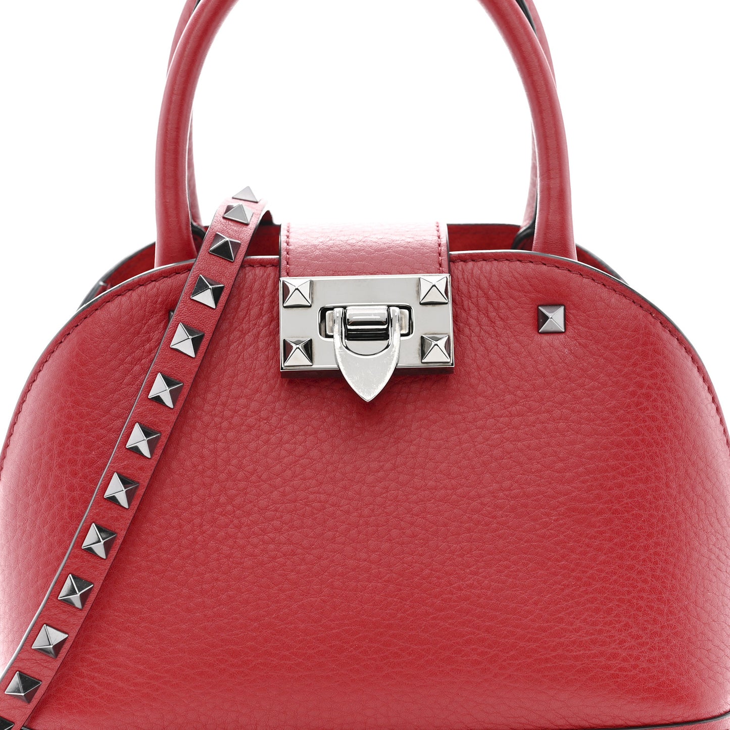 Grainy Calfskin Small Rockstud Double Top Handle Bag Rosso Valentino