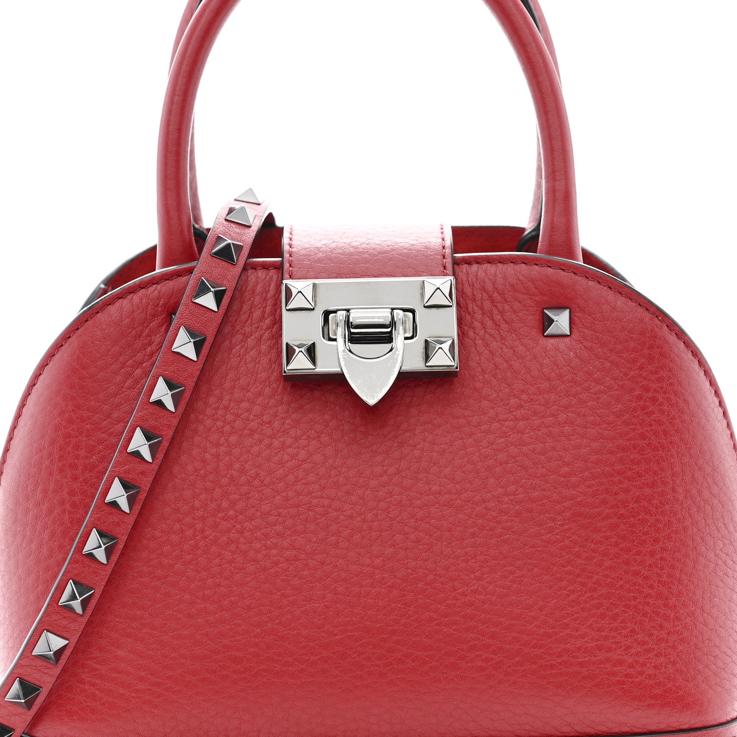 Valentino Garavani Grainy Calfskin Small Rockstud Double Top Handle Bag Rosso Valentino 7 of 16
