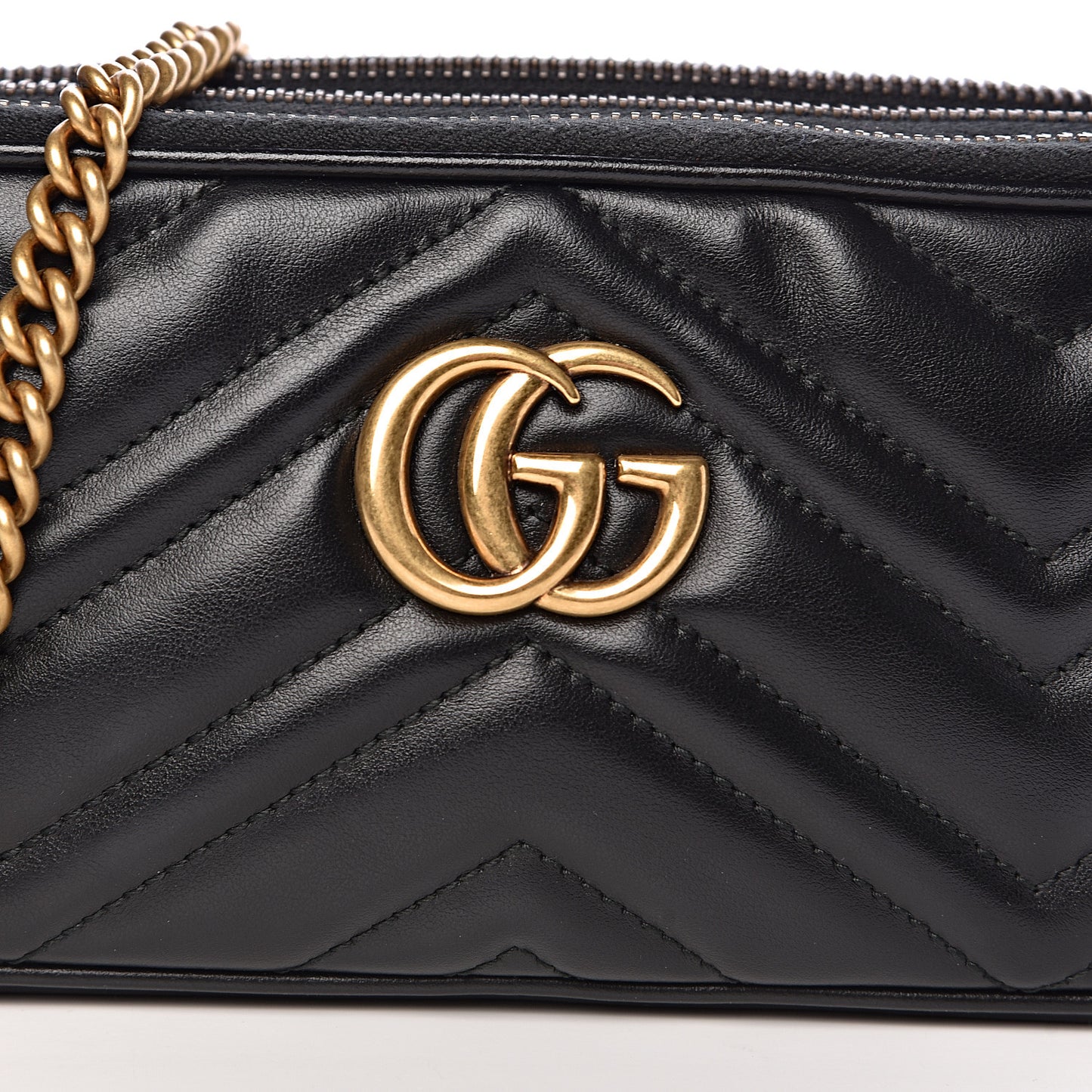 Calfskin Matelasse Mini GG Marmont Chain Crossbody Bag Black