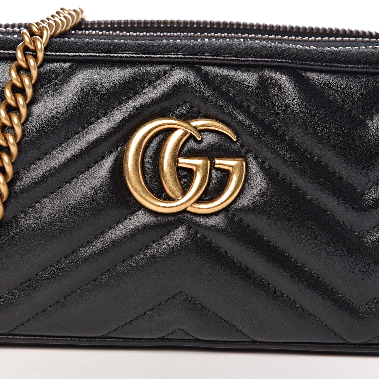 Gucci Calfskin Matelasse Mini GG Marmont Chain Crossbody Bag Black 15 of 15